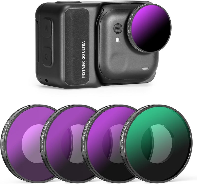 AMAZEAR ND & CPL Filters Set for Insta360 Go Ultra, Insta 360 Accessories ND8 + ND16 + ND32 + CPL Replacement Lens Filters Kit | 4 Pack | Optical Glass | HD | Oil Resistant | Easy to Use | - Image 1